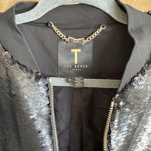 Designer Jacket NWOT Ted Baker Black Sequin Blazer Party Jacket Cropped Oversize